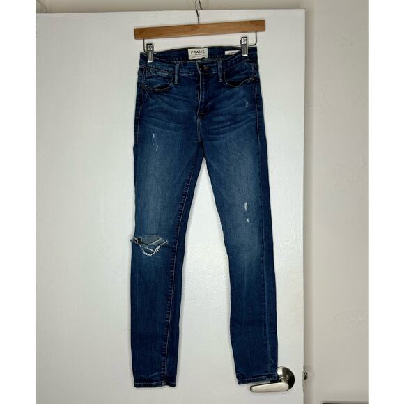 Frame Le High Skinny Denim Blue Distressed Jeans - Size 26 Women's Jeans - Picture 1 of 8